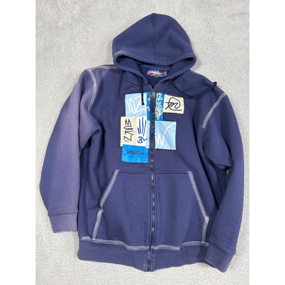 Miskeen Originals Zip‎ Up Hoodie Graphic Patch Blue Men's 2XL Skater Y2K